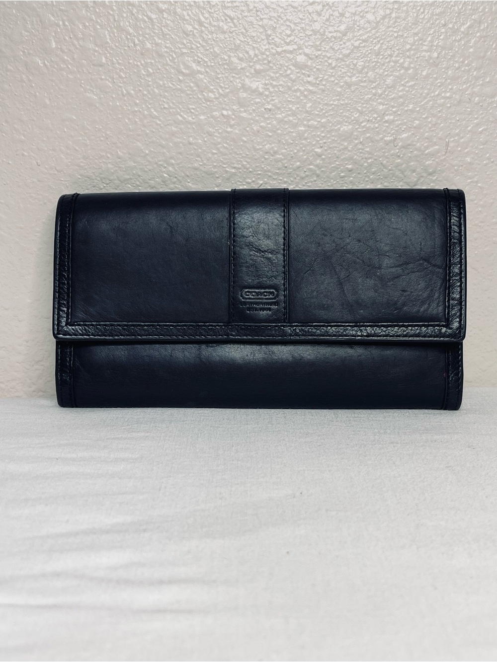 Coach Hamptons Black Leather Continental Trifold Wallet